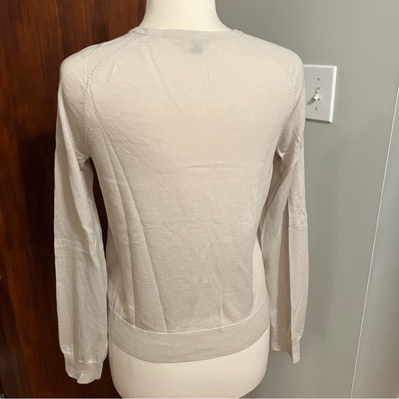 Ann Taylor Cream Wool Blend Cardigan With Pearl and Tulle Embellished Front Sz L - Picture 2 of 6